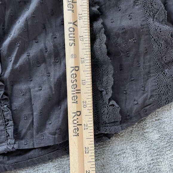 Farm Rio Blouse XS Black Romantic Swiss Dot Ruffle Button Up Victorian Boho - Picture 11 of 16